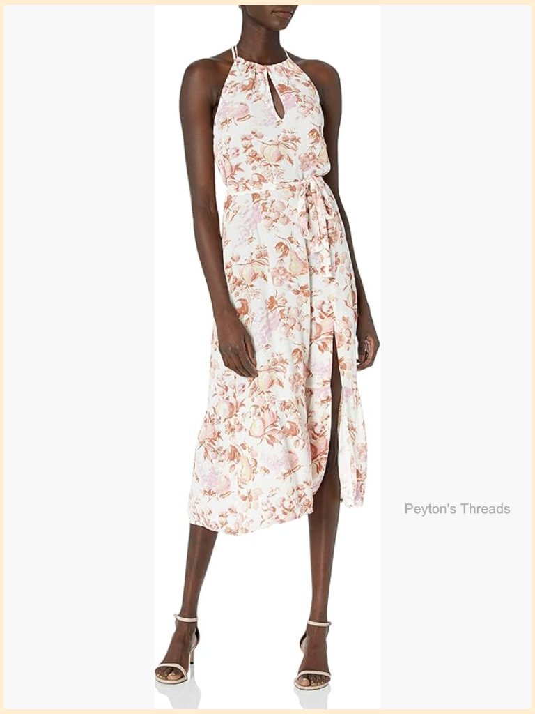 Halter Midi Dress With Keyhole Neck - Cotton Blend